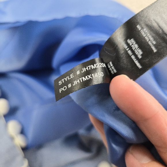 Jessica Howard Dress 10 Linen Shift Light Blue Pom Trim Mini Sleeveless Beachy - Picture 11 of 12